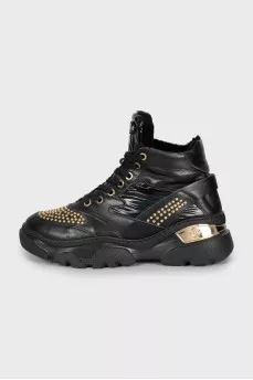 Leather boots with gold decor