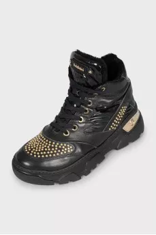 Leather boots with gold decor