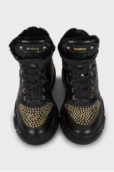 Leather boots with gold decor