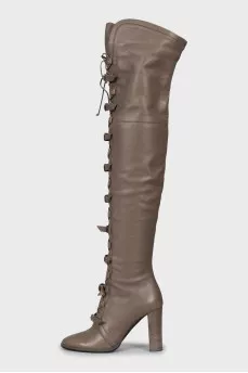 Leather over the knee boots with straps