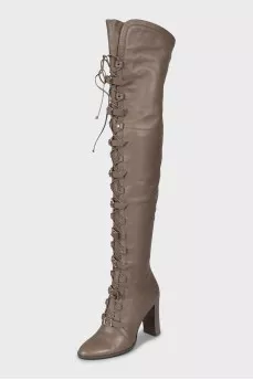 Leather over the knee boots with straps