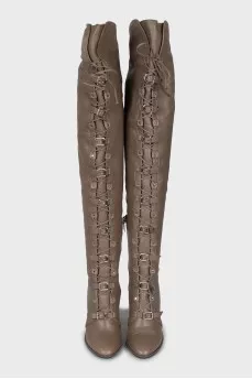 Leather over the knee boots with straps