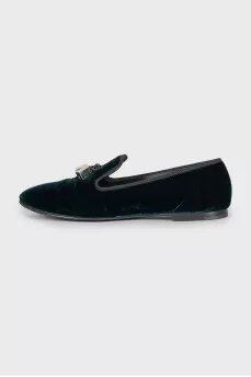 Velour loafers in green