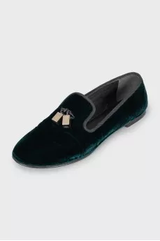 Velour loafers in green