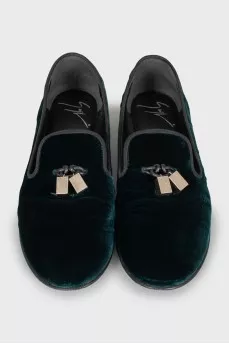 Velour loafers in green