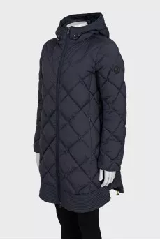 Quilted jacket with a hood in blue