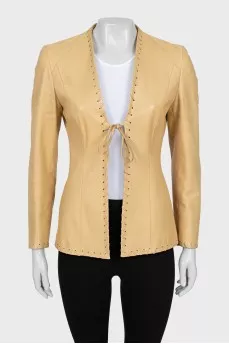 Leather jacket with ties