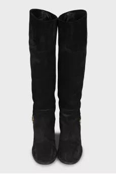 Suede boots with gold buckles