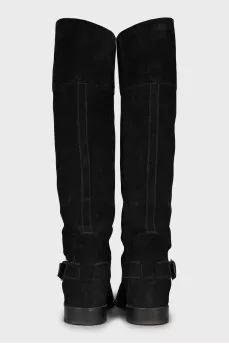 Suede boots with gold buckles