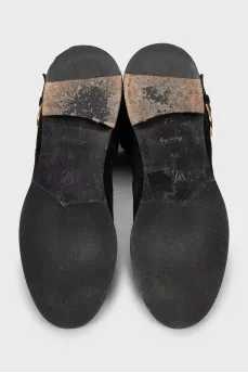 Suede boots with gold buckles