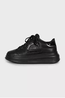 Leather sneakers with metal logo