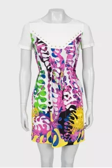 Silk dress with print and eyelet