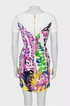 Silk dress with print and eyelet