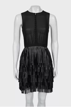 Dress with transparent top and fringe