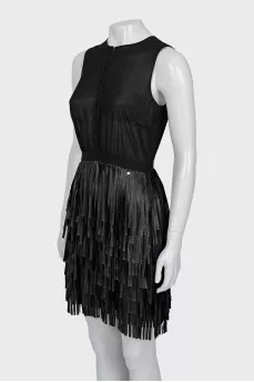 Dress with transparent top and fringe