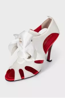 White suede lace-up shoes