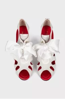 White suede lace-up shoes