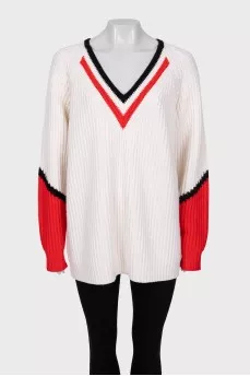 Knitted wool sweater with V-neck