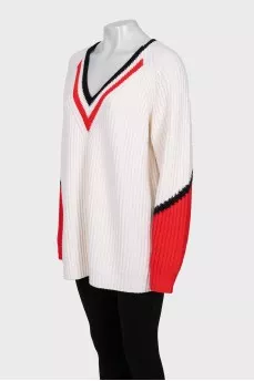 Knitted wool sweater with V-neck