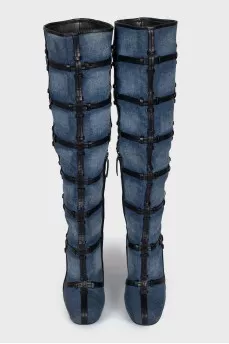 Textile boots with leather elements