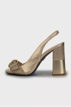 Gold leather heeled sandals