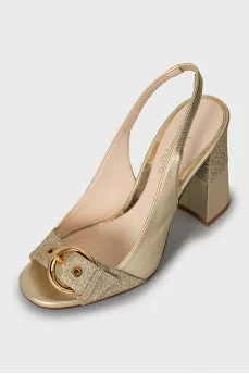 Gold leather heeled sandals