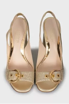 Gold leather heeled sandals