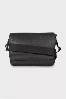 Leather bag with textile strap with tag