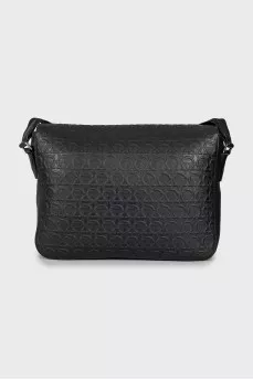 Leather bag with textile strap with tag