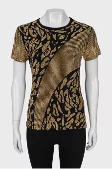 T-shirt with metallic rhinestones
