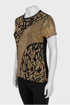 T-shirt with metallic rhinestones