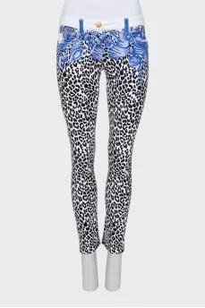 Animal print jeans with eyelets