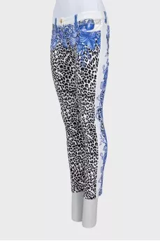 Animal print jeans with eyelets