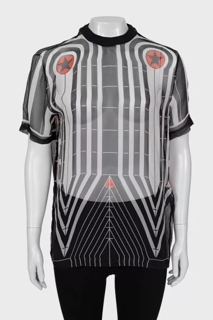 Transparent T-shirt with geometric print