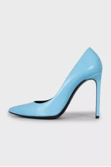 Blue leather pumps
