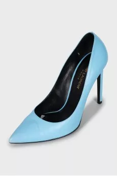 Blue leather pumps