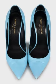 Blue leather pumps