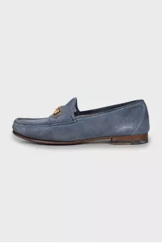 Blue suede loafers