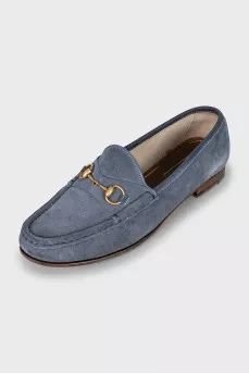 Blue suede loafers