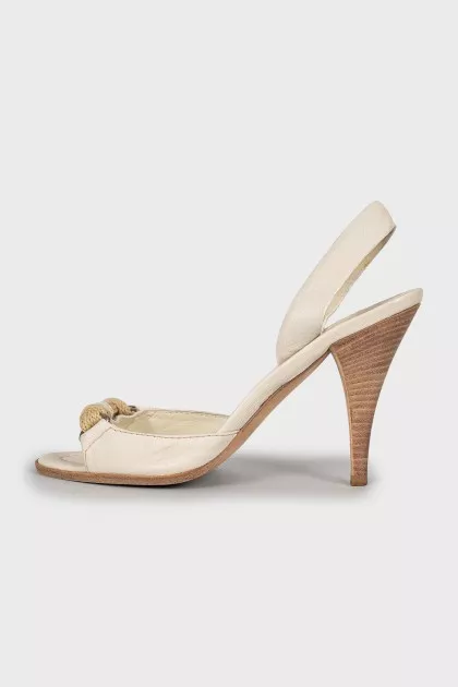 Leather sandals with textile decor