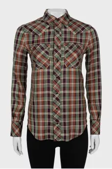 Checkered print button down shirt