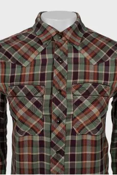 Checkered print button down shirt