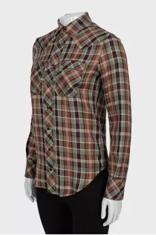 Checkered print button down shirt