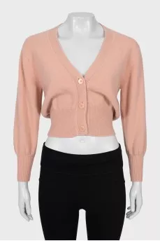 Cropped cardigan made of pink wool