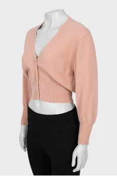 Cropped cardigan made of pink wool