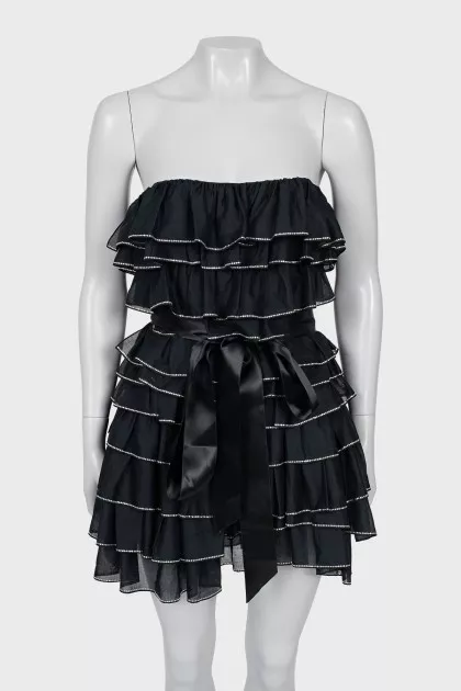 Dress with frills decorated with rhinestones