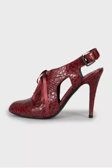 Red leather lace-up shoes