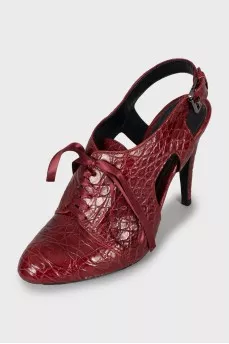 Red leather lace-up shoes