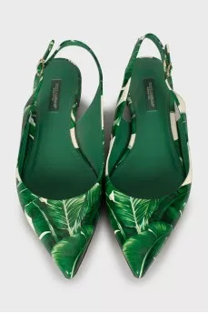 Leather open toe shoes with print