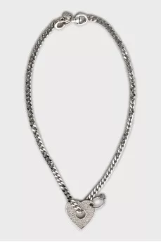 Silver heart pendant with crystals
